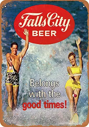 

8x12 Inch Falls City Beer and Waterskiing Vintage Look Metal Sign