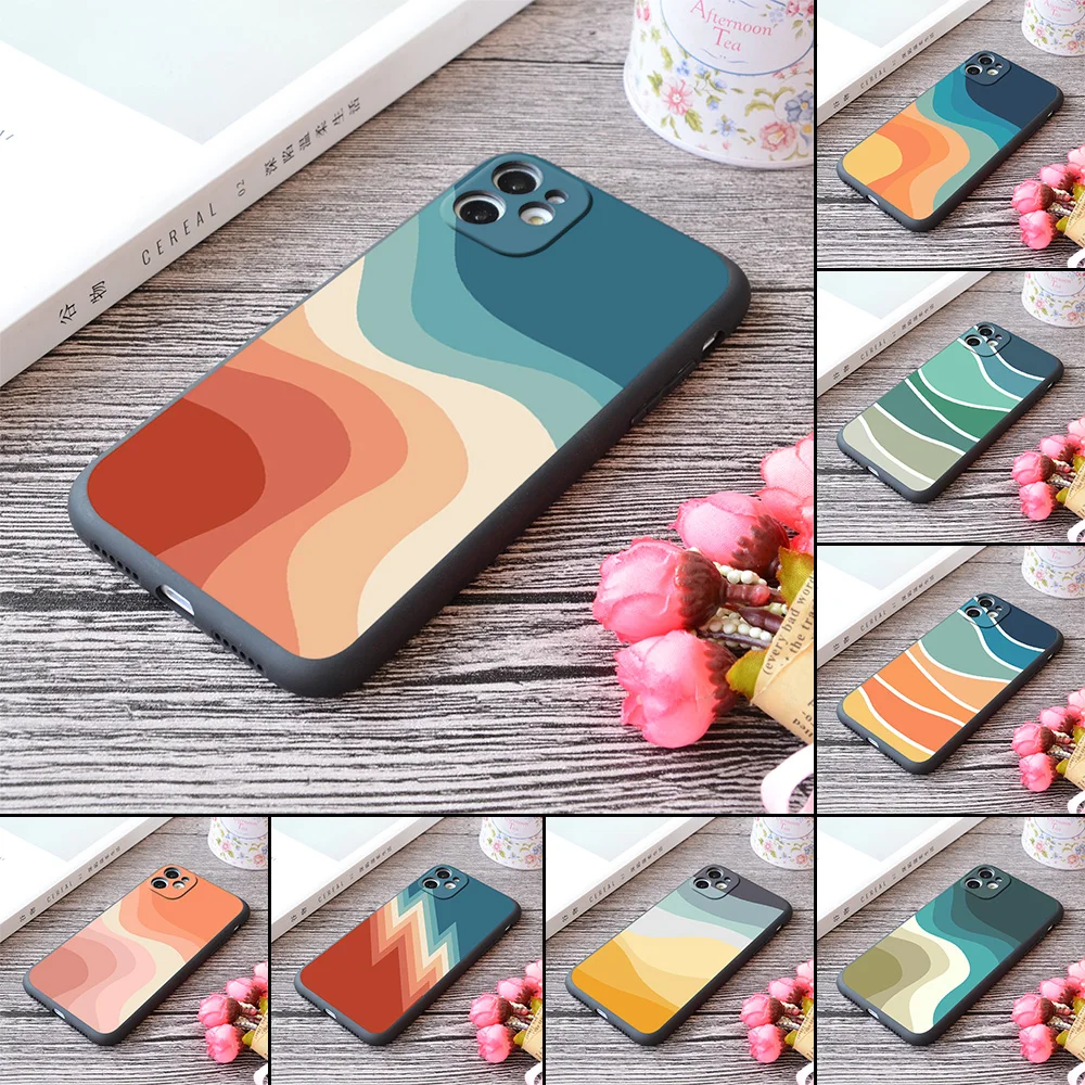 

Abstract Geometric Design Pattern Print Soft Silicone Matt iPhone Case For Apple 12 Pro Max Series Retro Waves Colorful Pink