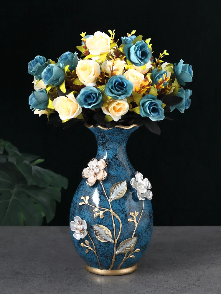 

Ceramic vase 3D Stereoscopic dried flowers arrangement wobble plate living room entrance ornaments home decorations