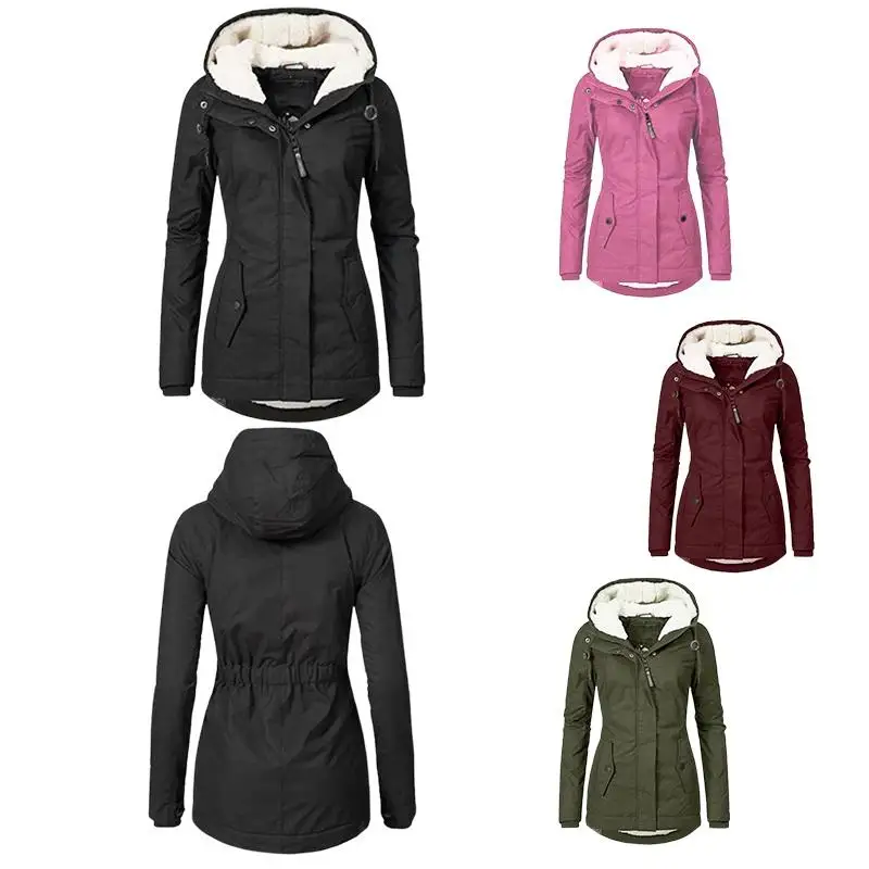 

2022 New Winter Women's Fashion Long Warm Parkas Hooded Thick Plush Winter Coats Female Mid-Long Cotton Jacket Warm Coat Outwear