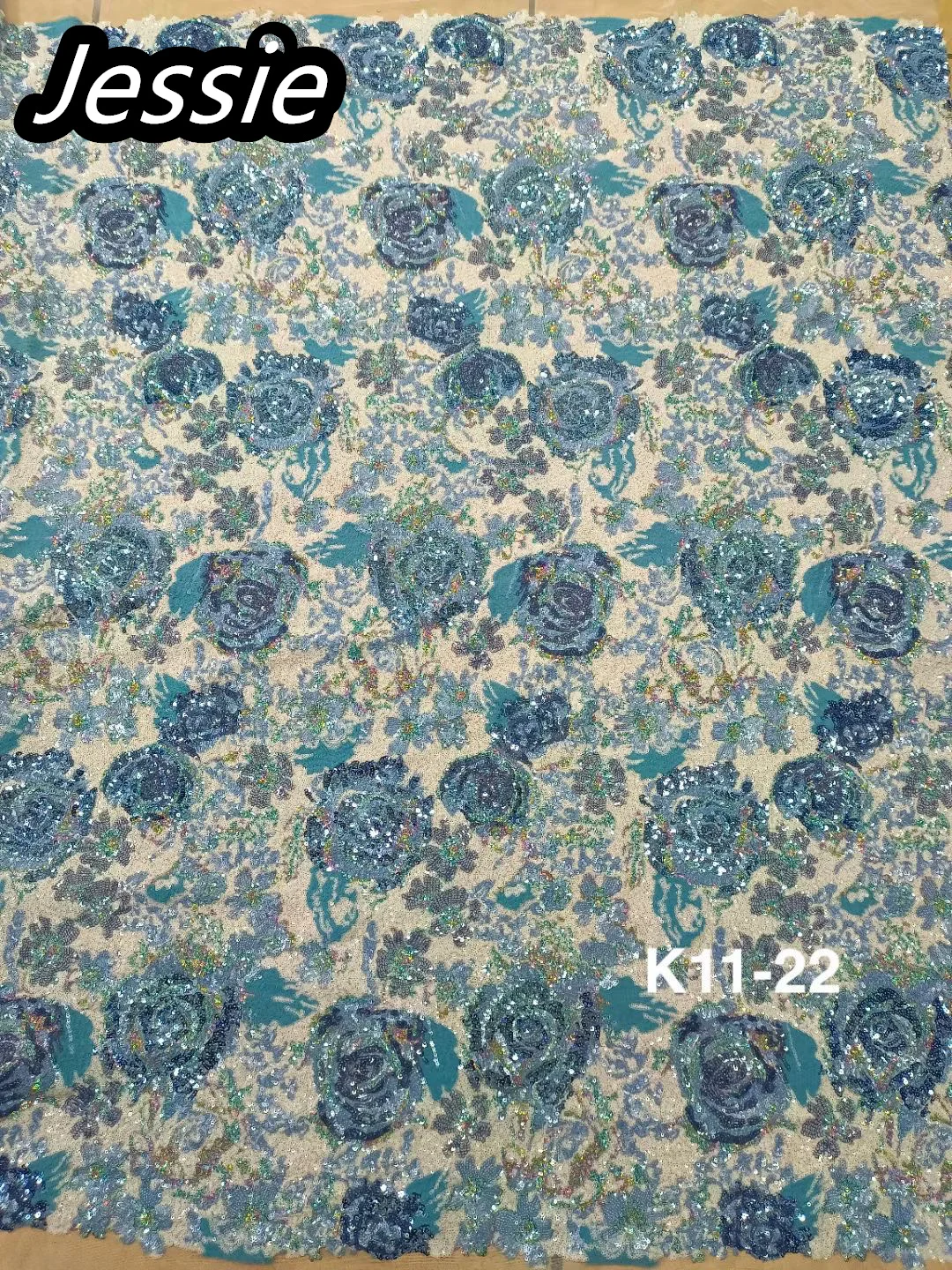 

2023 French new advanced comfort lace mesh heavy industry embroidery colorful sequin evening dress fabric