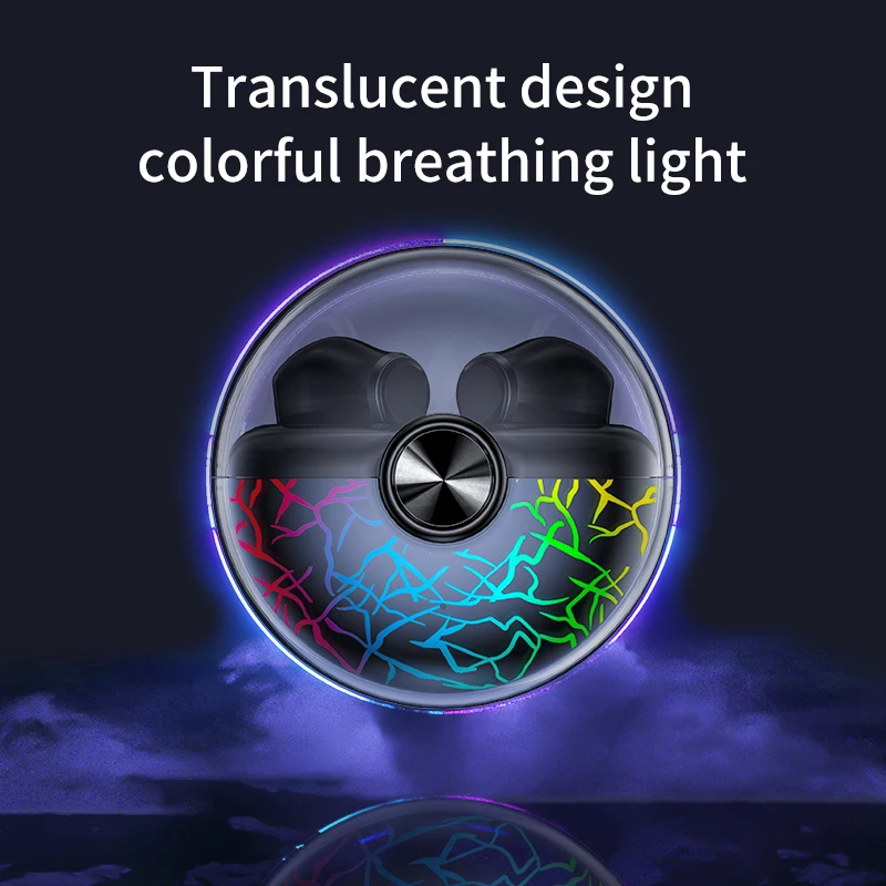 

Transparent Space Capsule Bluetooth Wireless Headset Cracked Colorful Light Headphone Noise Reduction Headset With Microphone