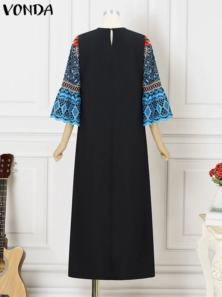 Богемное платье 2024 женское VONDA с принтом и круглым вырезом винтажный сарафан