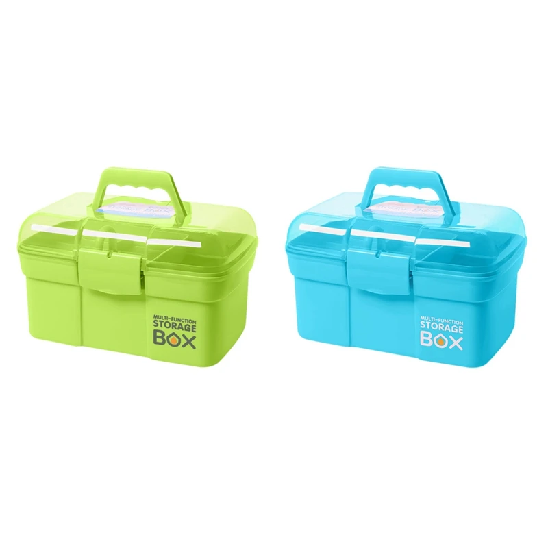 

2Pcs Hand-Held Desktop Storage Box Scissors Makeup Jewelry Nail Polish Pen Container Manicure Tool Case,Blue & Green