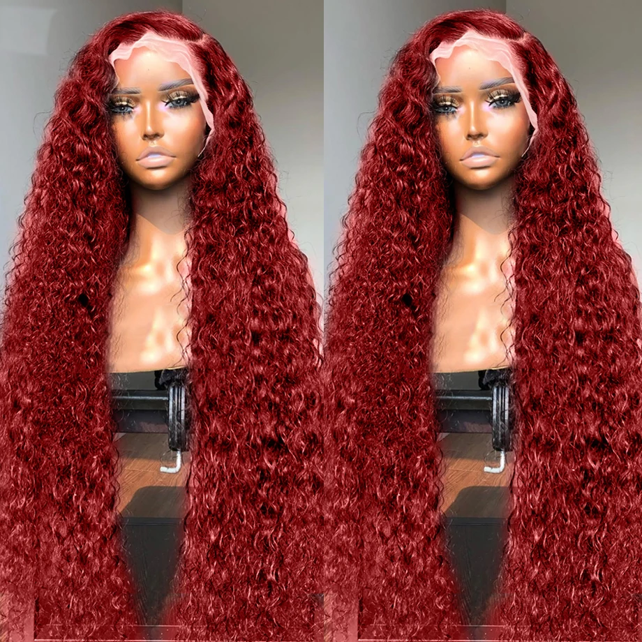 Ed Lace Front Human Hair Wigs Curly 13x6 Hd Lace Frontal Wig For Women Deep Wave Burgundy 13x4 Transparent Glueless Red Wig