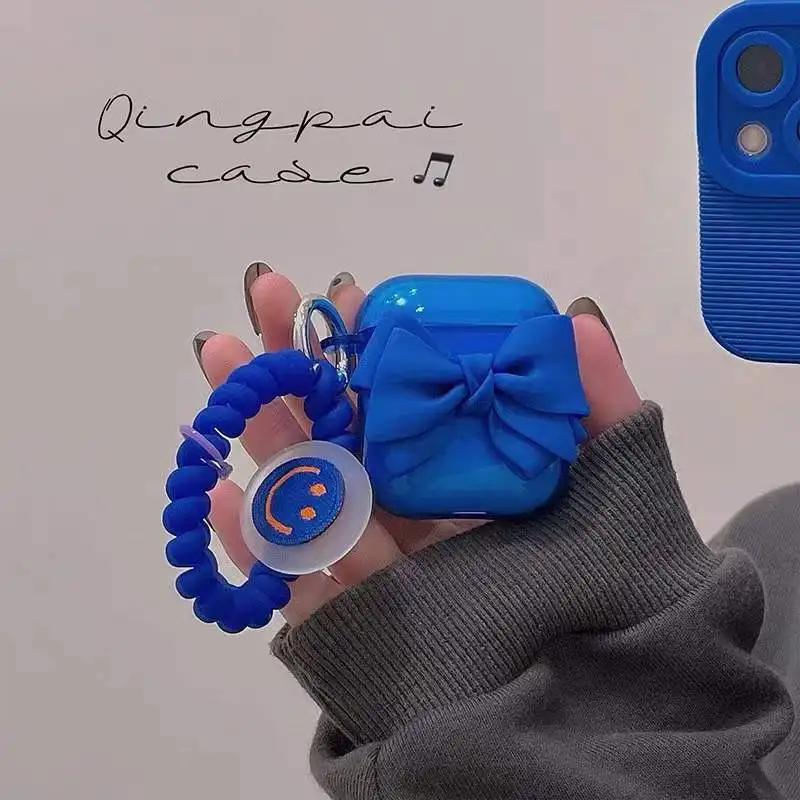 

Klein Blue Airpods Pro Case Airpods Cases Protective Case for Air Pods Cute Korean Fashion Girl Bowknot Type match AirPods
