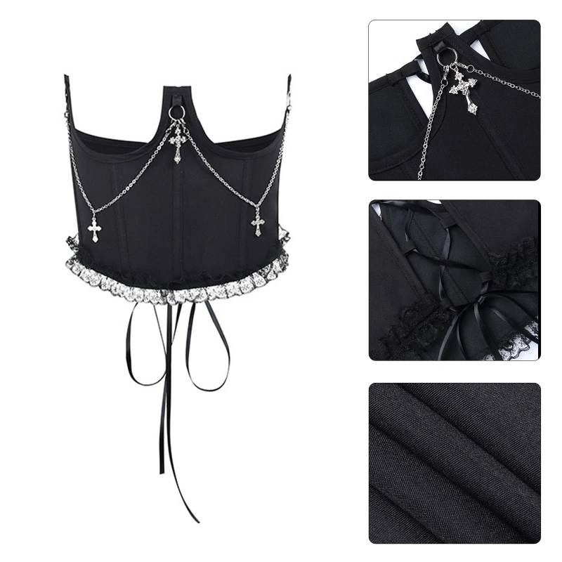 

Gothic Solid Color Lift Up Female Waist Corset with Dangle Chain Women Fashion Slimming Waistband Adjustable Corsets