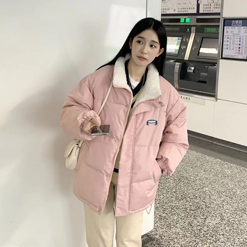 2022 Winter New Stand Collar Loose Lamb Fleece Cotton Jacket Women Wear Fleece Thickened Warm Jacket Women