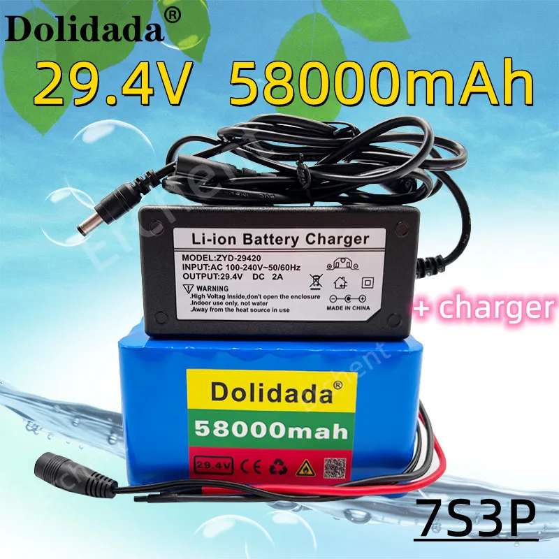 

New 7s3p 18650 29.4V 58000mah lithium ion battery with29.4v2a charger for electric bicycle and moped