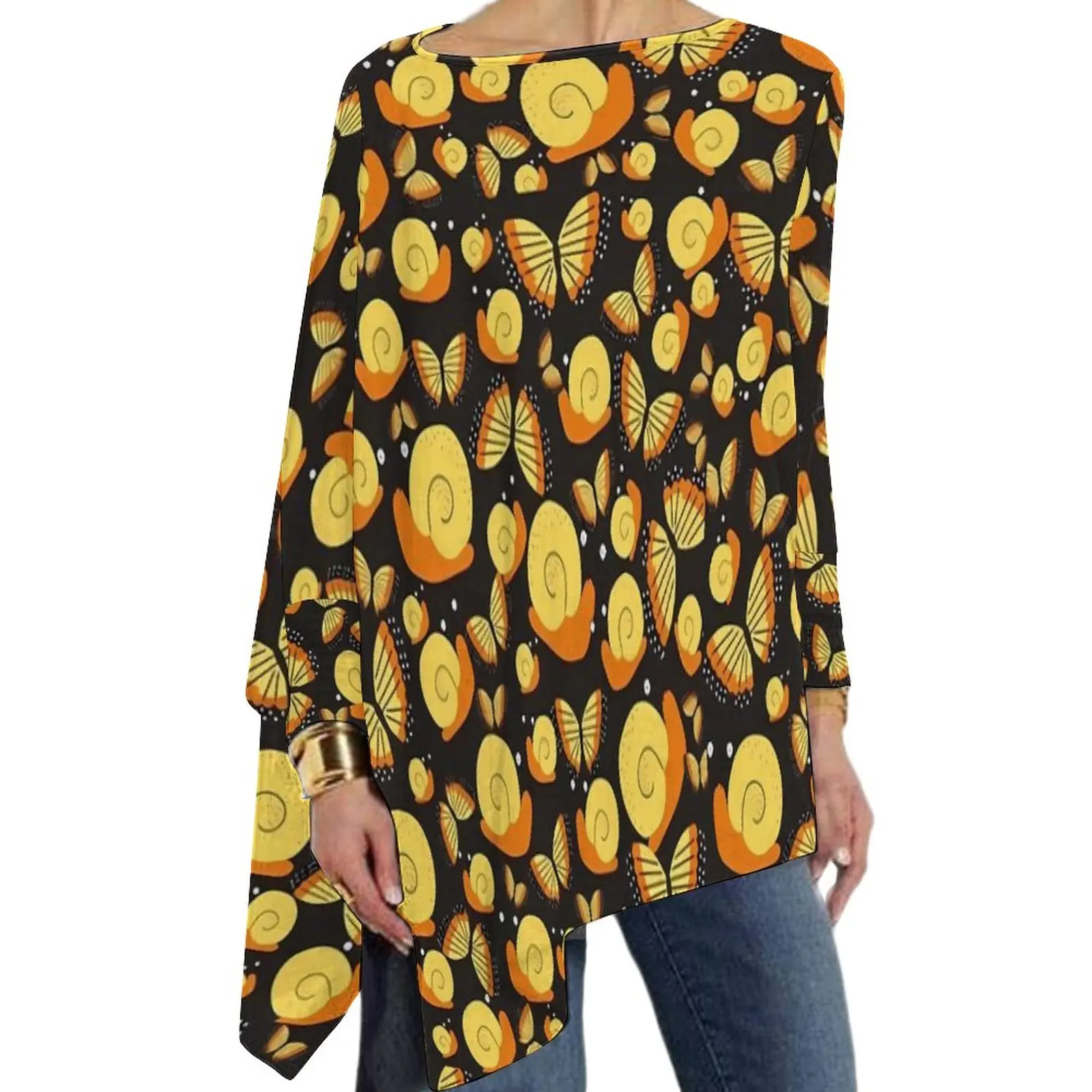 

Футболка с длинным рукавом и принтом улитки, в Корейском стиле