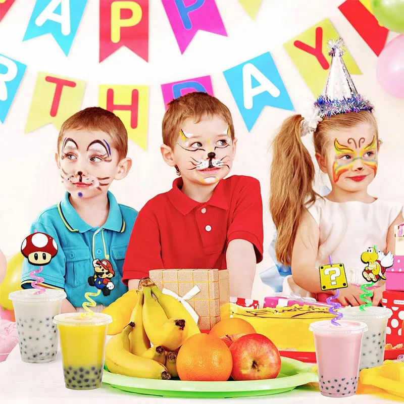 Многоразовая Солома для Марио украшение на день рождения мультяшная ПВХ сока