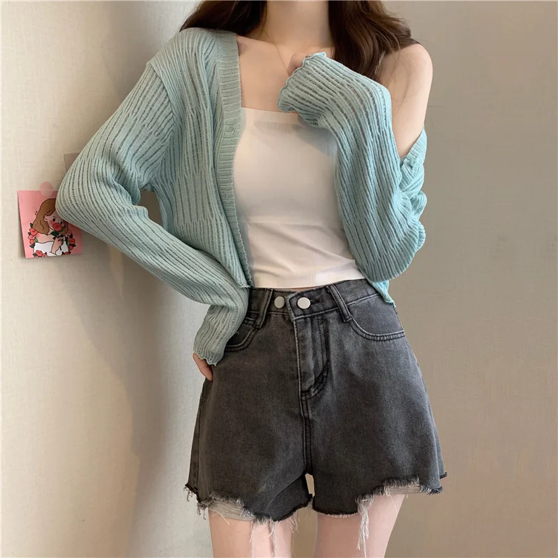 Женский трикотажный кардиган с V-образным вырезом и ледяным шелком