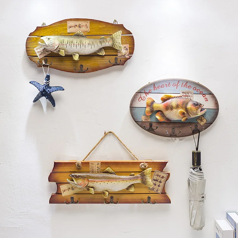 

Mediterranean Wooden Ornaments Fish American Country Wall Decoration Fish Crafts Coat Hooks Home Decoration Hanging Decor