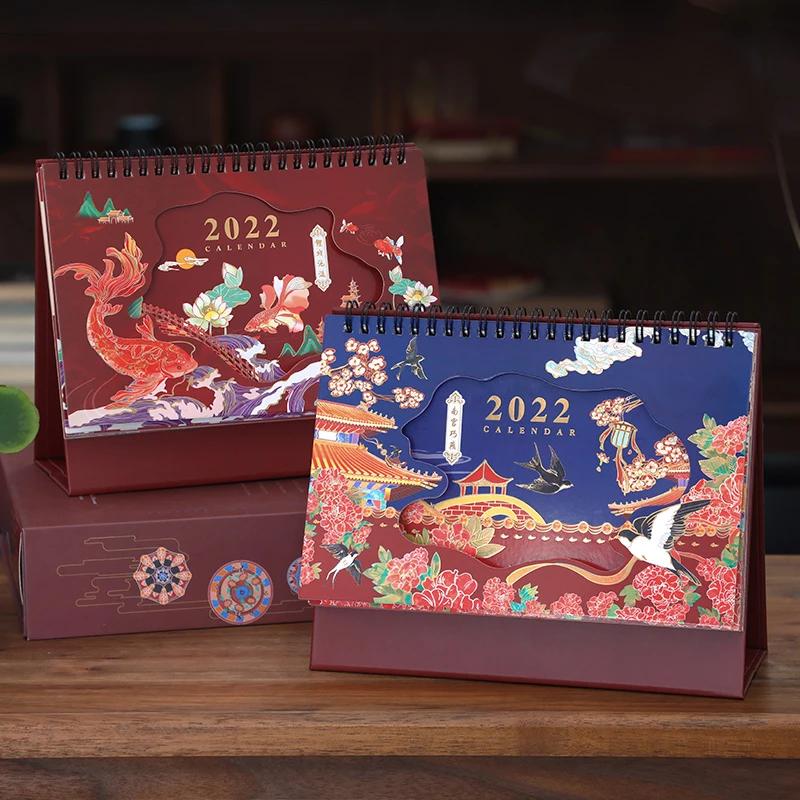 

1PC 2022 Antique Desk Calendar Chinese Style Desk Calendar Thickened Page Illustration Monthly Plan Calendar