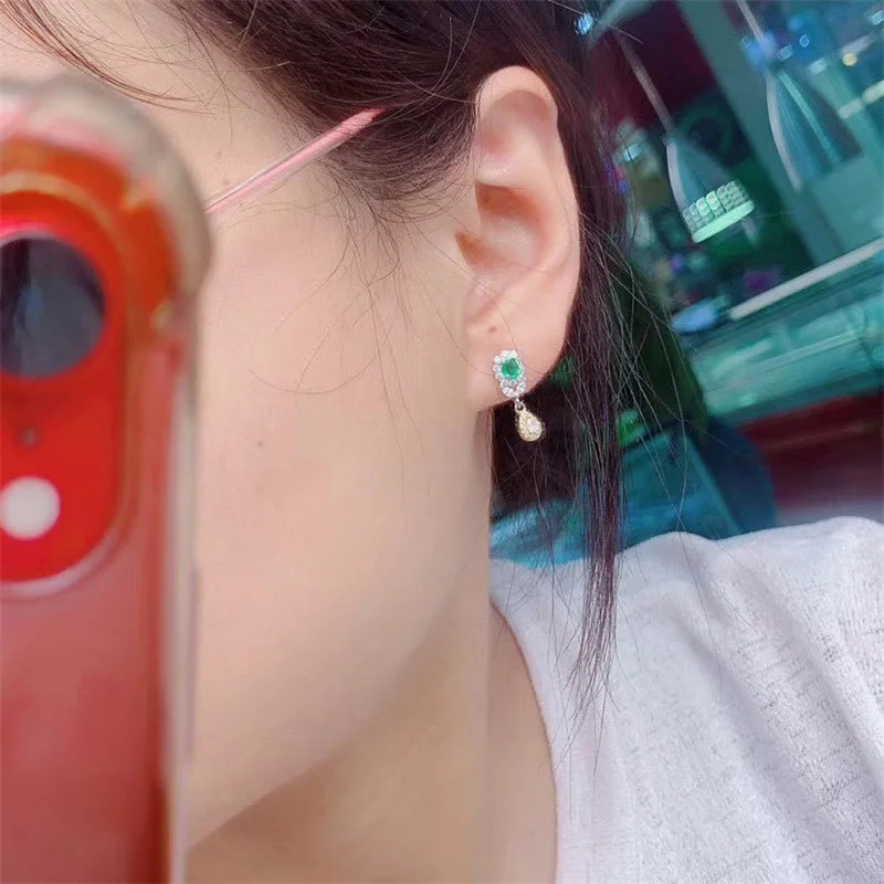 Серьги из серебра 925 пробы с натуральным Изумрудом и сапфиром