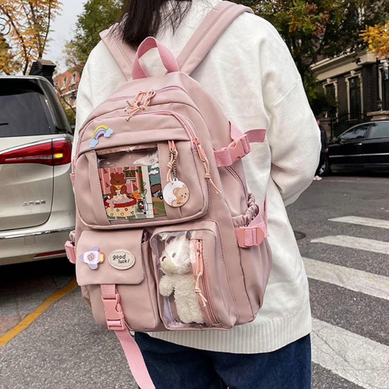 

2023Cute Women Backpacks Waterproof Multi-Pocket Nylon School Backpack for Student Female Girls Kawaii Laptop Book Pack Mochilas