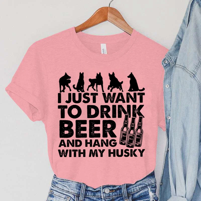 

Забавная футболка хаски, женский топ в стиле Харадзюку с животными Y2k, я просто хочу пить пиво, женская одежда, футболки с принтом хаски