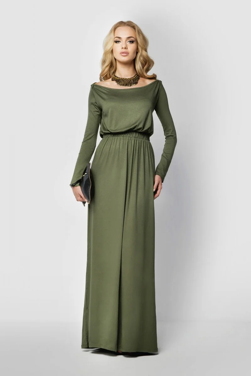 

Платье-макси с длинным рукавом и воротником-лодочкой