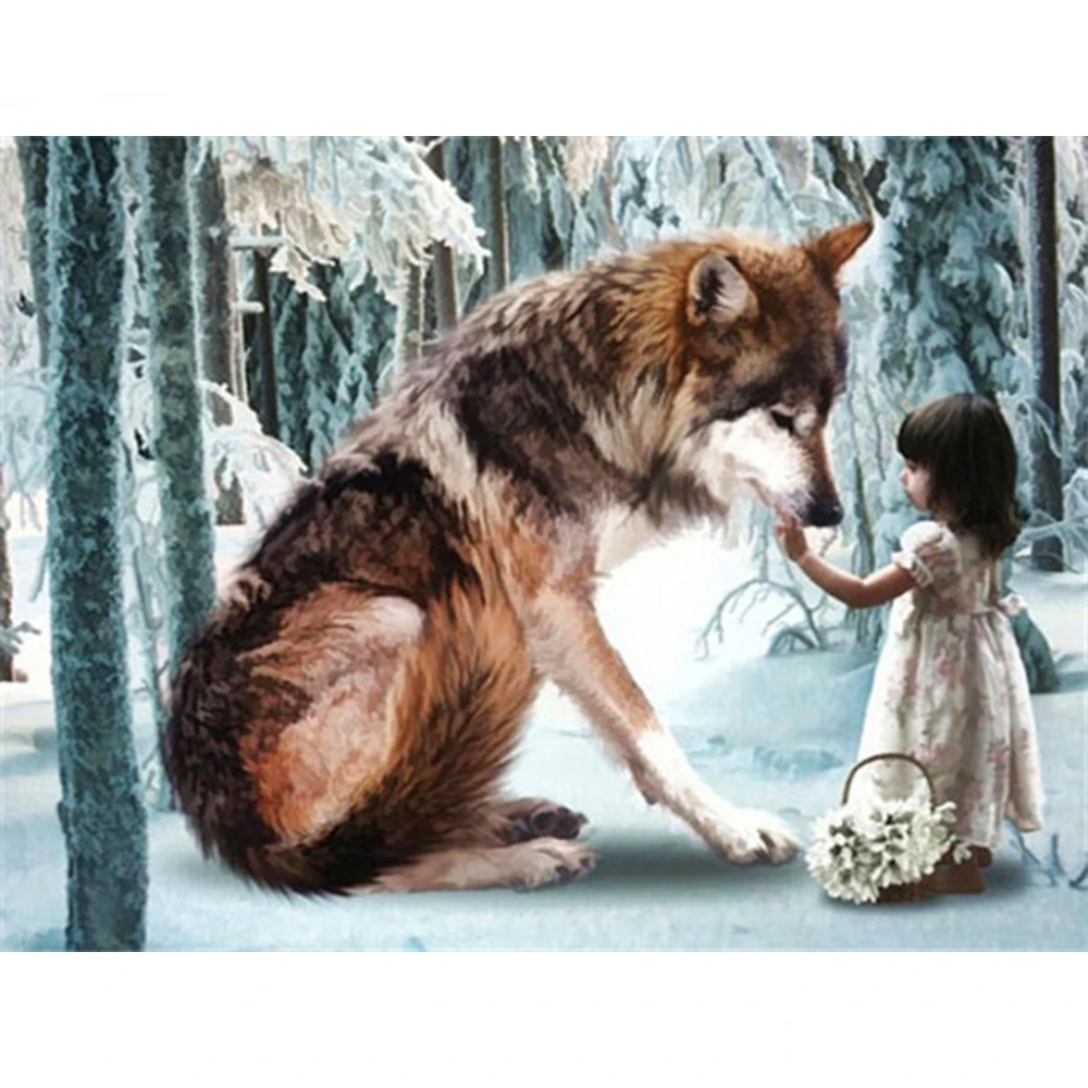 

Алмазная 5D Вышивка «сделай сам», волк, снег, полная картина, квадратная, круглая, бриллиантовая живопись, животное, мозаика, украшение для дома для девочки