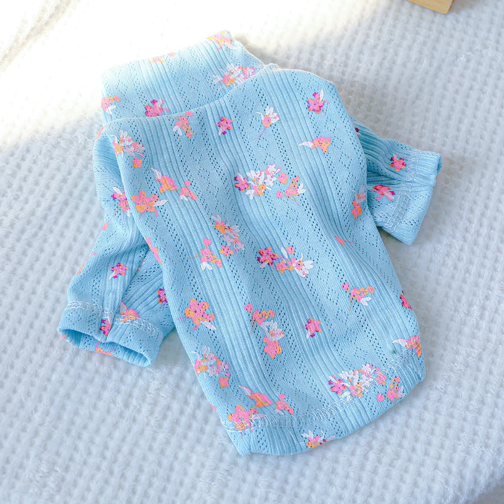 

Dog Dresses Pet Clothes for Spring and Summer Bichon Blue Floral Bottoming Shirt Cute Pullover Shirt Light and Breathable