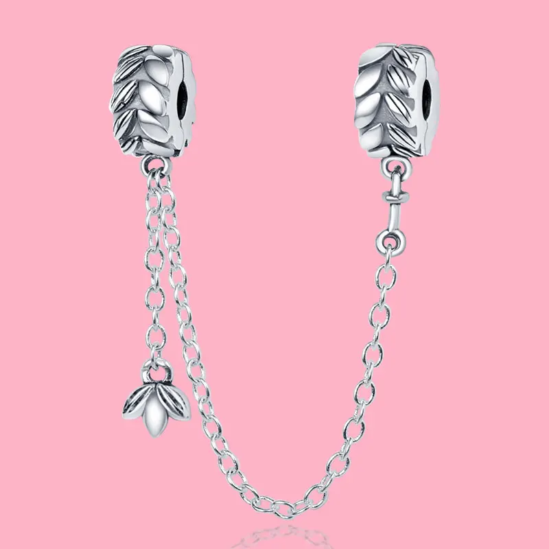 

2022 New 925 Sterling Silver Textured Firefly Safety Chain Charm Bead Fit Original Pandora Bracelet DIY Jewelry For Women
