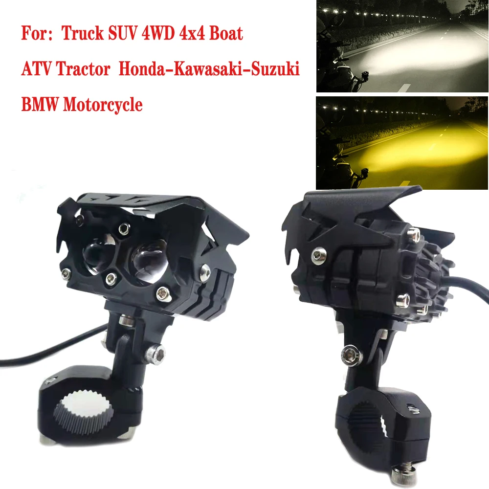 

Motorcycle Spotlight Yellow White LED Auxiliary Lamp with 360° Vientiane Stand LED Projector Lens For Honda-Kawasaki-Suzuki BMW