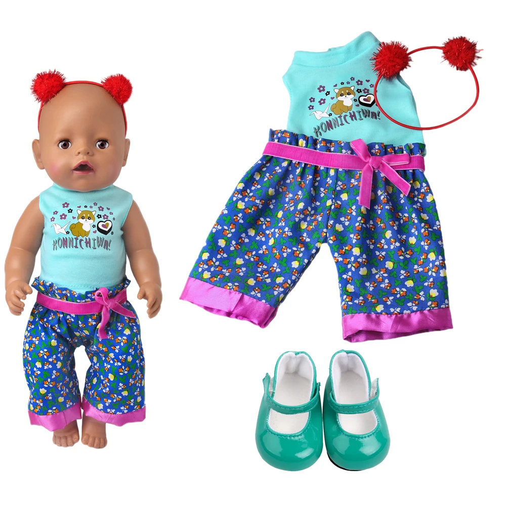 

Doll clothes 18 Inch American Doll Floral Cute Set + Boots Fit 43Cm Newborn Clothes Doll Accessories Birthday Gifts