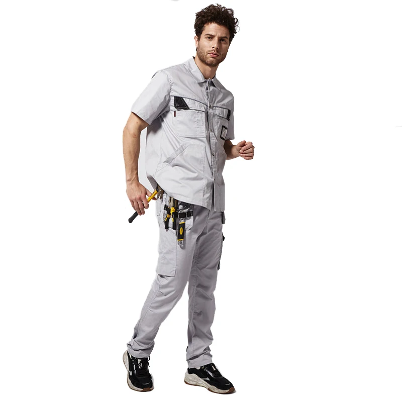 Summer Welder Suit Cargo Work Clothing Shirts and Pants Short Sleeve Wear-resistant Auto Repair Workshop Uniform Sets