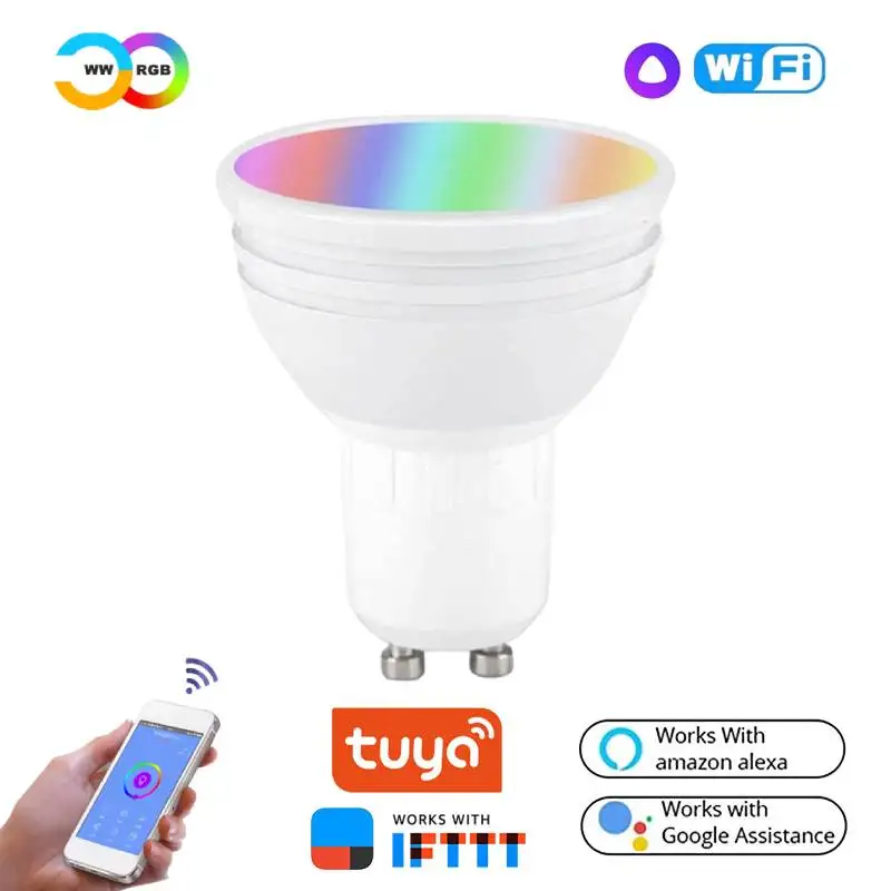 

Умная Светодиодная лампа Tuya Wifi RGBCW GU10/GU5.3, 6 Вт, 85-265 в