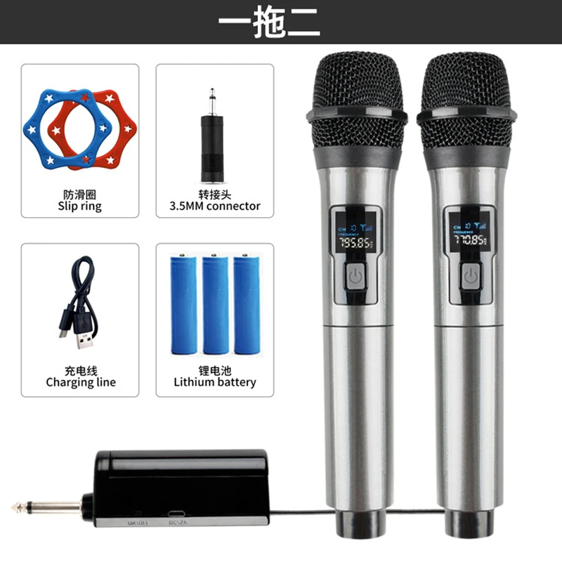 

Wireless Microphone 2 Channels UHF Fixed Frequency Handheld Mic Micphone For Party Karaoke Professional Church Show Meeting