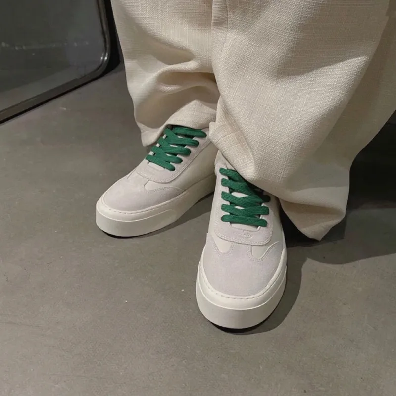 Spring and autumn new leather patchwork lace up vintage thick soled casual shoes women's summer walking flats soled sneakers