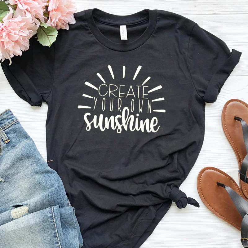 

Woman Summer T-shirts Harajuku Womens Clothing Casual Short Tees Regular T-shirts Create Your Own Sunshine Tshirts