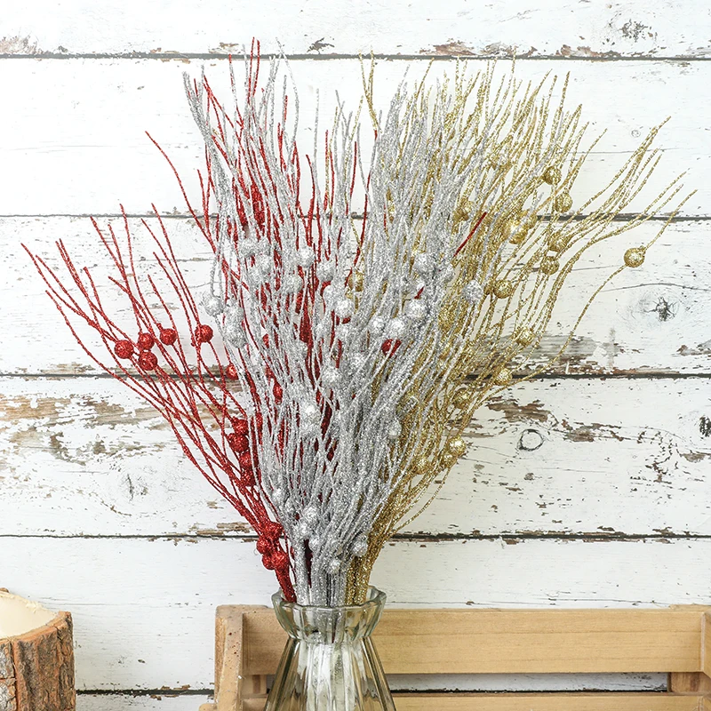 5 шт. рождественские искусственные блестящие ветки стебля ягод цвета: золотистый
