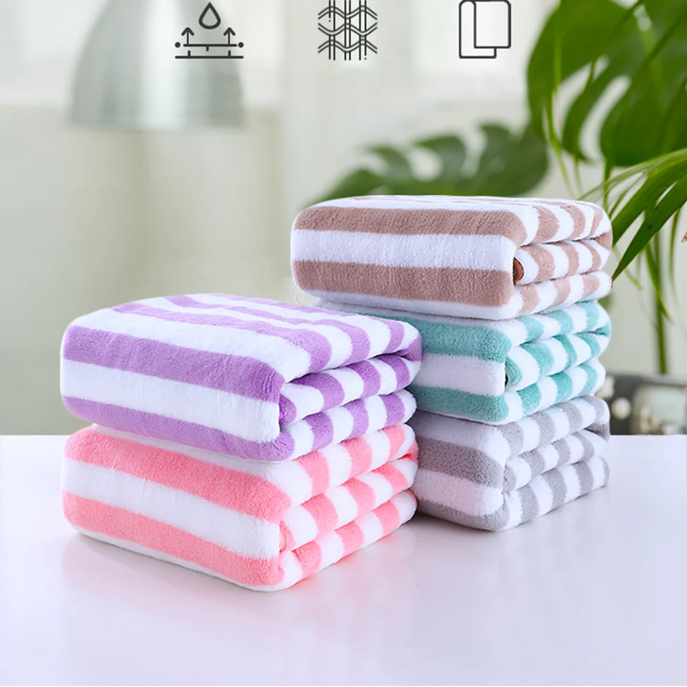 

Stripes Absorbent Quick Drying Bath Towel Body Face Hand Towels Bathroom Supplies Soft Microfiber Coral Velvet Towels 35*75cm