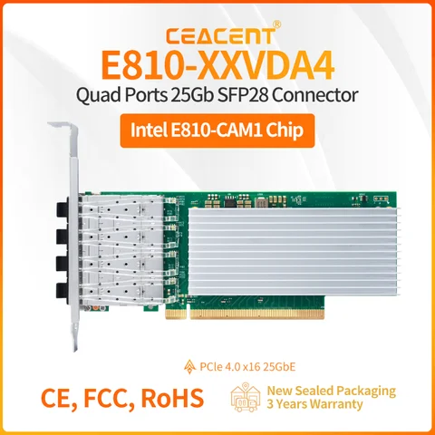 E810-XXVDA4 25 Гбит/с 4-портовый сетевой адаптер SFP28 Intel E810 Чипсет PCIe 4.0 x16 Сетевой адаптер с поддержкой RDMA