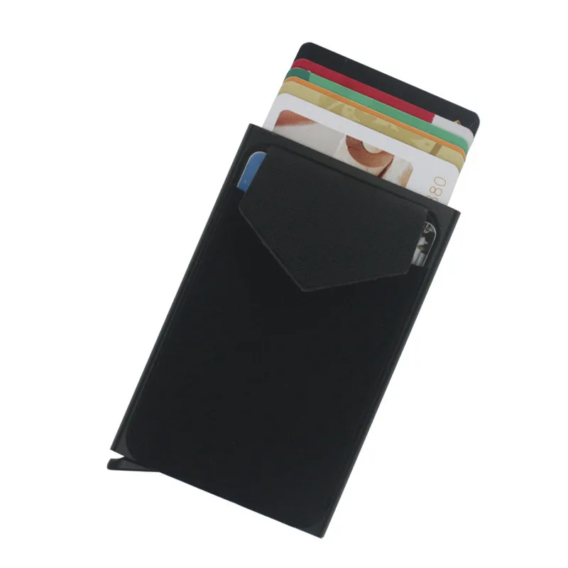 

Тонкий алюминиевый кошелек с эластичной задней крышкой, держатель для удостоверения личности и кредитных карт, мини RFID кошелек, автоматический выдвижной чехол для банковских карт