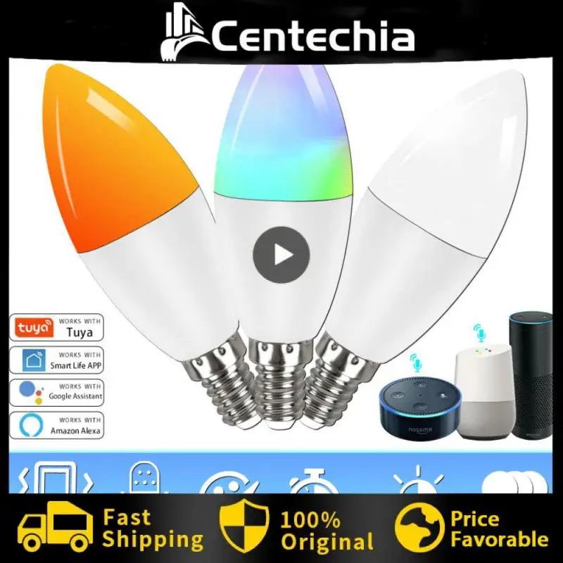 

Wifi Compatible Alexa Google Home E14 Candle Lamp 5w 7w 9w Dimmable Led Bulb App Control Smart Light Bulb Tuya Rgb