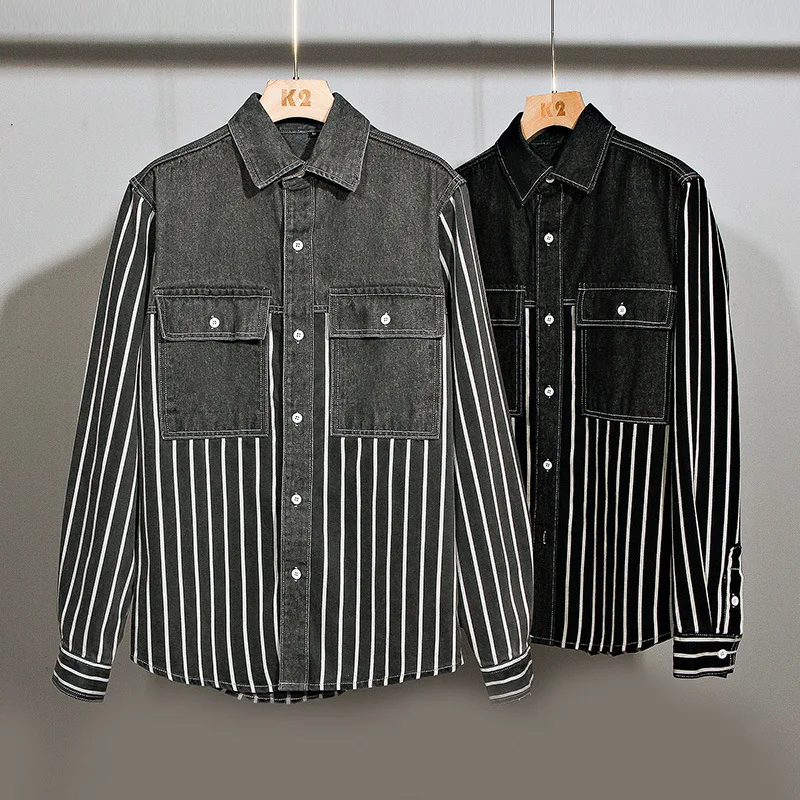 Новинка Весна 2022 Мужская джинсовая рубашка в полоску из 100% хлопка осенняя модная