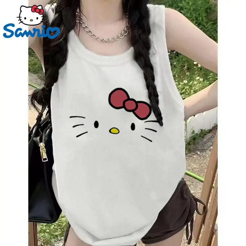 

Sanrio Hello Kitty White Sweet Cute Tank Top For Women Summer Fashion Sleeveless Graphic Print Kawaii T-shirt Clothing Y2k 2023
