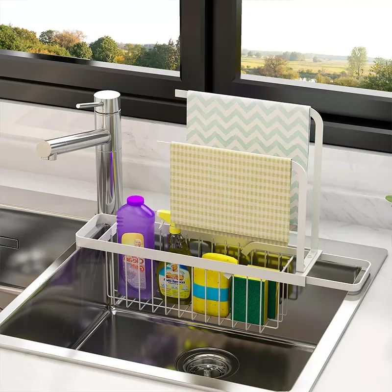 

Adjustable Sink Drain Rack Sponge Storage Faucet Holder Soap Drainer Shelf Basket Organizer Kitchen Storage Accessories