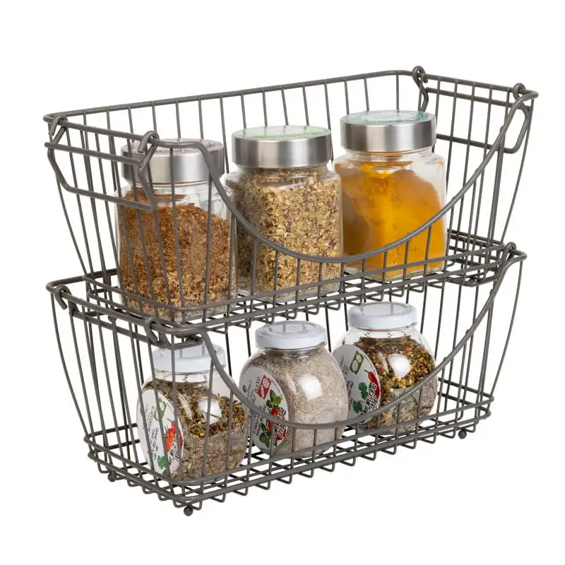 

Baskets Organizer - Medium (12.63 x 5.5 Inch) - w/ Handle - Steel Metal - Food, Fruit, & Vegetable Safe - Kitchen [Gunmetal] - S