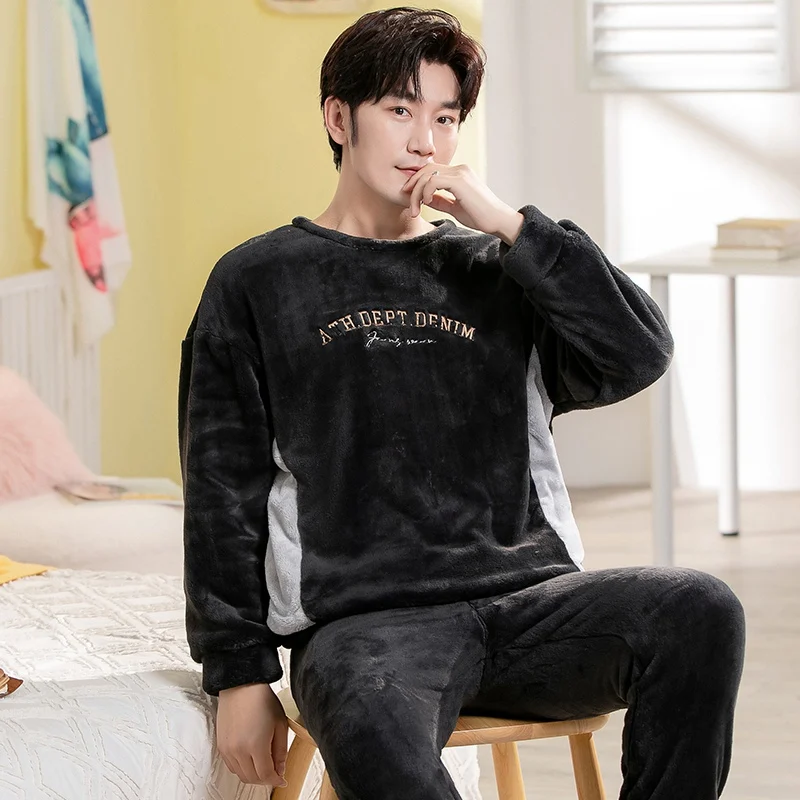2022 Winter Thick Warm Long Sleeve Flannel Pajama Sets for Men Korean Loose Coral Velvet Sleepwear Suit Pyjama Homewear Clothes