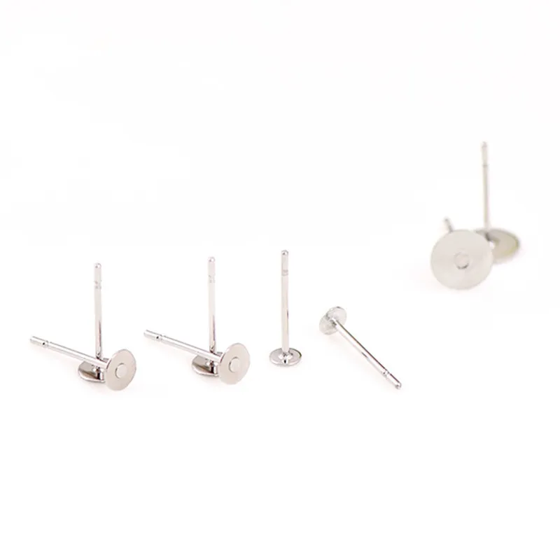 100pcs/lot 3 4 5 6 8 10 12mm FStainless Steel Blank Post Earring Studs Base Pins Flat Round Ear Supplies for DIY Jewelry Finding