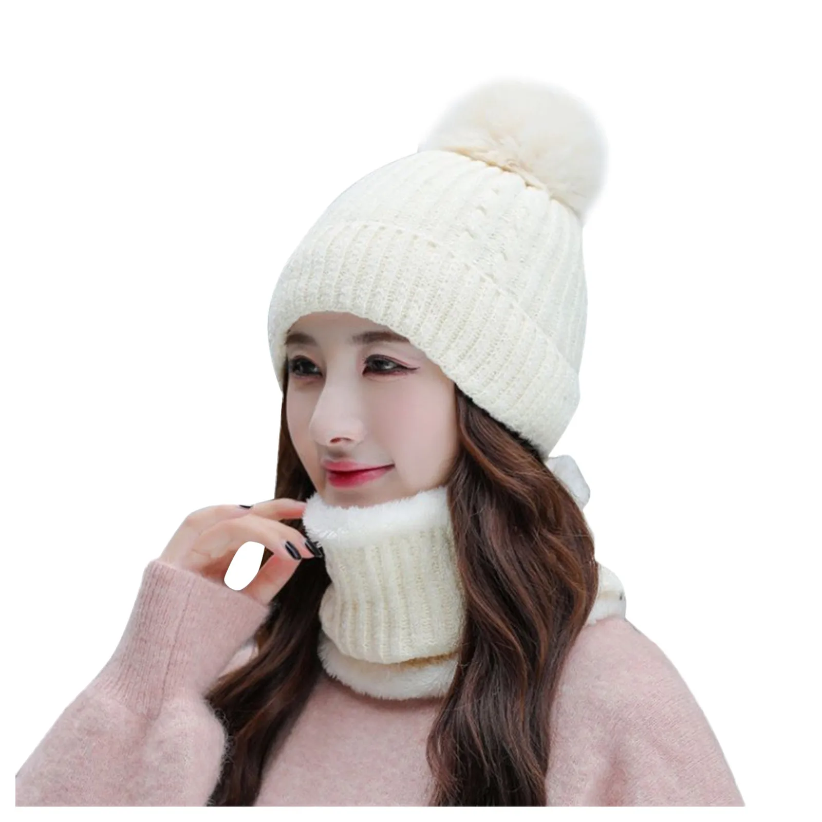 Зимний вязаный шарф зимне наушники шапка теплый женский головной убор для