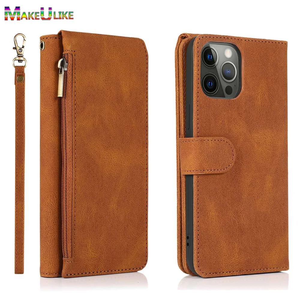 

Чехол-кошелек на молнии для iPhone 15 Pro Max, кожаный чехол с отделением для карт, чехол для iPhone 14 15 Plus 12 13 11 Pro XR XS Max