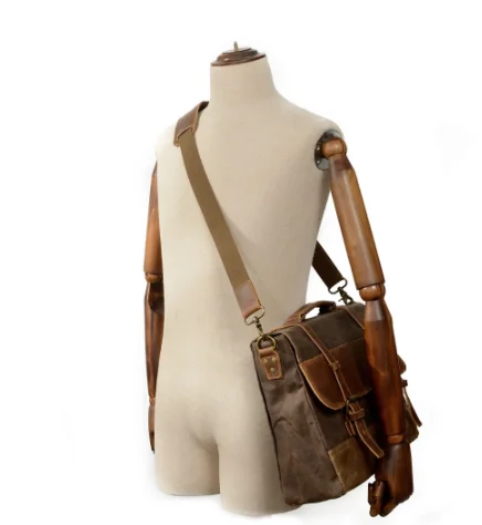 Mens Messenger Bag Waterproof Canvas Leather Men Vintage Handbags Large Satchel Shoulder Bags 14