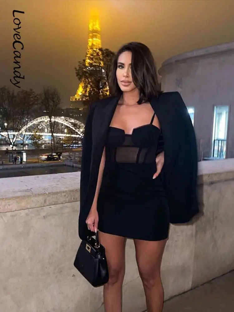 

Women Sexy Hollow Out Strap Bra Dresses 2023 Fashion Trend Backless See Through Mini Dresses Elegant Party Club Ladies Vestidos