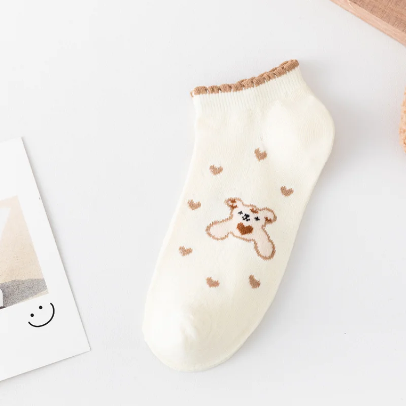 5pair/lot Cute Harajuku Women Socks Set Funny Spring Cat Dog Rabbit Low Cut Short Kawaii Bear Socks Women images - 6