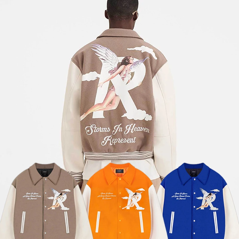 

Куртка женская с вышивкой, Свободный Топ с рукавами из кожи, с принтом Storm In Heaven