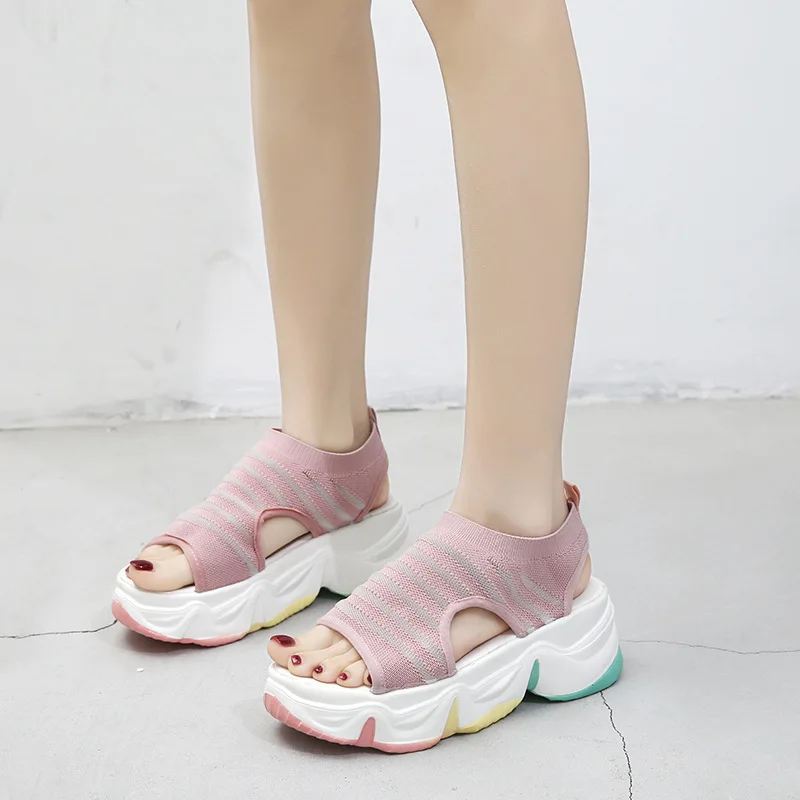 

Rainbow Sole Sandals Women's 2022 New Korean Style Fashion Breathable Mesh Sports Sandals Thick Sole Beach Shoes 35-40